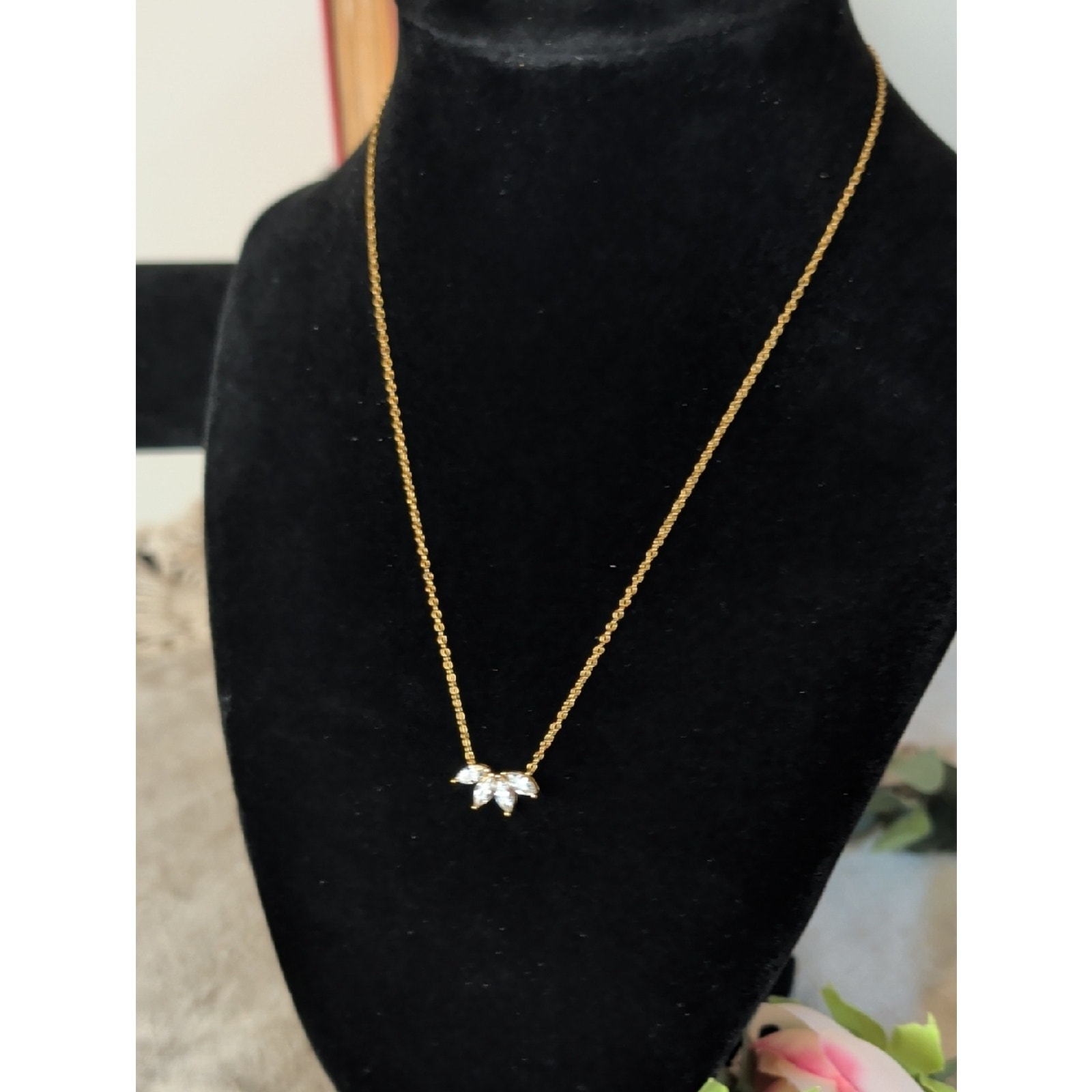 Caitlyn Minimalist 18k Gold Necklace Marquise Cz Diamond Bridal Collection — image 3 of 8